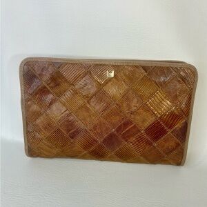 Vintage Palizzio Lizard Patchwork Clutch – Brown Leather – Rare Statement